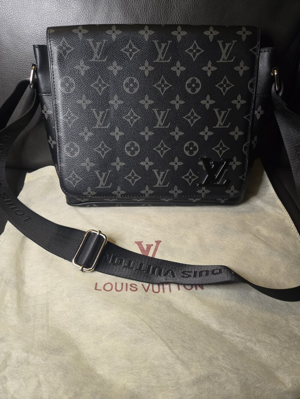 Inspired Black Monogram Eclipse Classic Messenger Bag